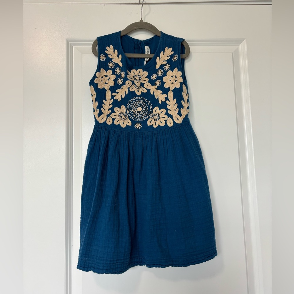 Roller‎ Rabbit Blue Dress with Cream Floral Embroidery Size 8